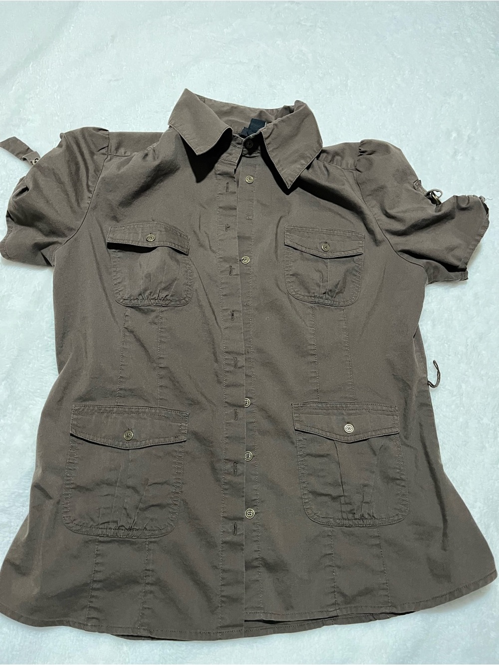 Willi Smith Short-Sleeve Button-Front Utility Shirt - Brown